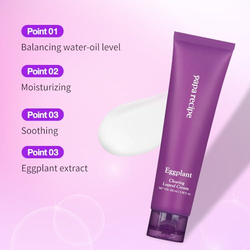 Papa Recipe Eggplant Clearing Lupeol Cream(3.38fl oz/100ml) - Soothing & Hydrating Face Moisturizer Cream for Dry Skin, Oil Water Balance Care, Sensitive, Acne-Prone Skin Friendly, Korean Face Cream