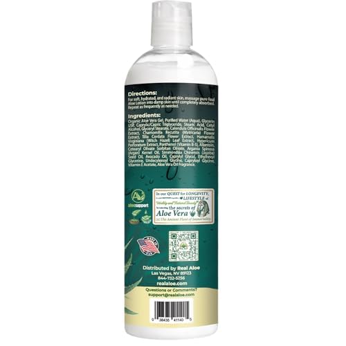 Real Aloe Aloe Vera Lotion (16 fl oz, 2 Pack) | Organic Aloe for Face, Body & Hands | Lightweight, Fast-Absorbing Moisturizer | Non-Greasy Hydration for Dry & Sensitive Skin | Made in USA