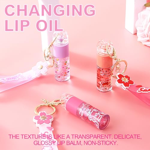 Petansy Keychain Lip Glosses Set, Girls Party Favor Including 3Pcs Assorted Flavors Moisturizing Shimmer Lip Glosses