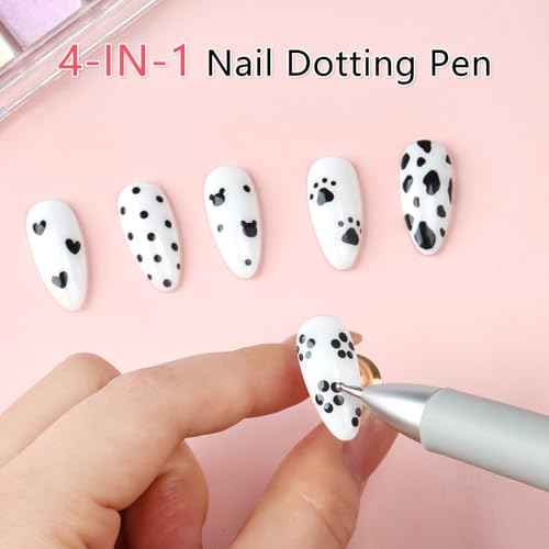 ANGNYA Dotting Tool Nail Art, 5-IN-1 Ballpoint Pen Design Nail Dotting Tool for Painting with Size Marking and Pressing Head, Nail Tools for Nail Art