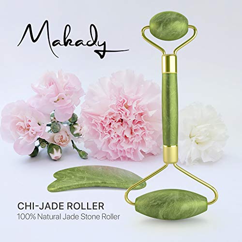 Natural Jade Roller? Gua Sha ? Lymphatic Drainage Tool for Face, Neck, Body - Anti Aging Treatment ? Reduces Wrinkles and Fine Lines