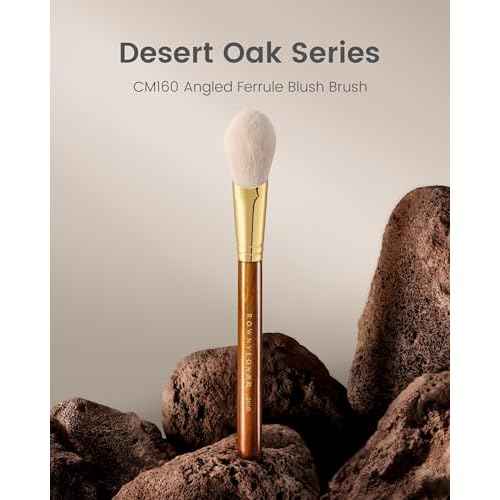 Desert Oak Series CM 160 Angled Blush Brush for Cheeks ? Ideal for Powder & Cream Blush, Golden Brass Ferrule, Ebana Bubinga Handle, Soft Nylon Bristles