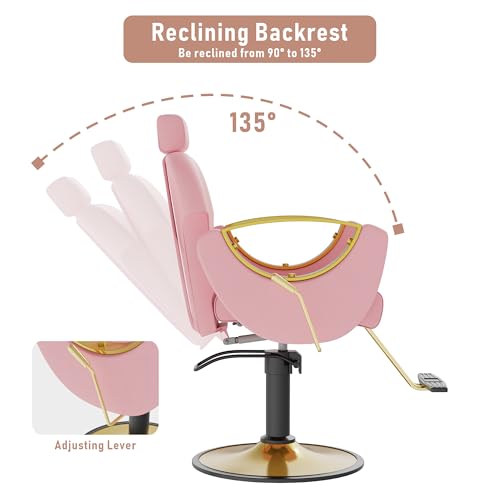 LOUVIXA Barber Chair Height Adjustable Hydraulic Salon Chair Pink