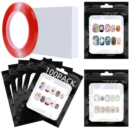 100PCS Holographic Press on Nail Packaging Bags with Cardboard
