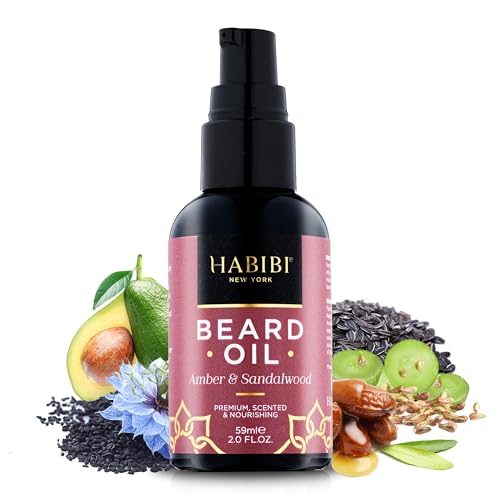 H HABIBI Amber & Sandalwood Beard Oil ? 2.0 Fl. Oz Naturally Derived Beard Growth Oil for Men, Beard Care Essential ? Hydrates, Nourishes & Promotes Healthy Growth, Made in USA