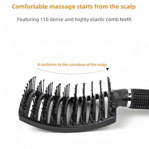 Professional Hair Brush, Curved Vented Design for Quick Blow Drying, Suitable for Women and Men, Paddle Detangling Brush for Wet & Dry, Curly, Thick & Straight Hair (Black-Nylon)