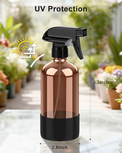 Black 16 oz Amber Glass Spray Bottle with Silicone Sleeve for Essential Oils & Home Use
