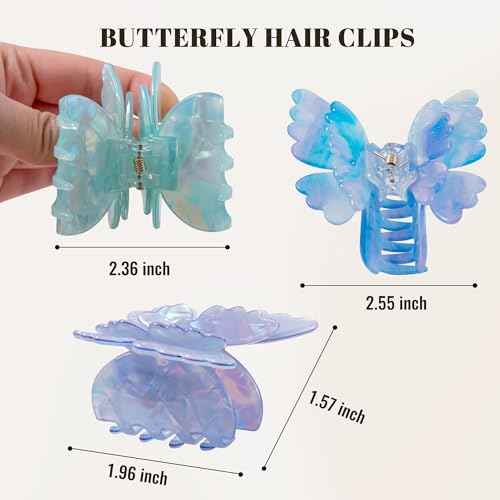 4Pcs Double Layered Butterfly Hair Claw Clips for Women Girls Acrylic Fashion Jaw Clip Elegant Hair Accessories for Thick and Thin Hair£¨Blue/Purple£©