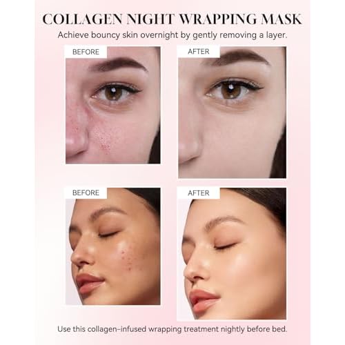 TJE Collagen Night Wrapping Mask, Peel Off Facial Mask With Applicator Collagen Masks Elasticity & Hydration Care Reduces Sagging & Dullness Korean Skincare- 2.53 fl oz