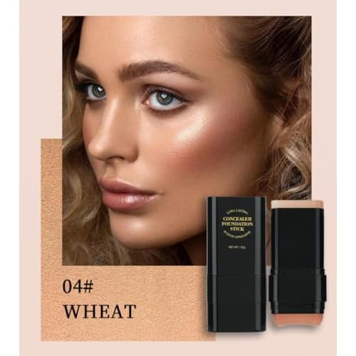 2 In 1 Foundation Stick With Brush¡¼Full Coverage¡½¡¼Long Lasting¡½¡¼Lightweight¡½Concealer Stick, 04 WHEAT COLOR
