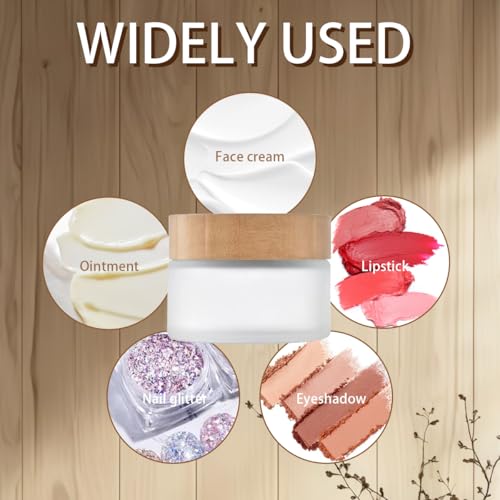 QUUPY 100ml Frosted Glass Refillable Cream Jar with Bamboo Lid Travel Container