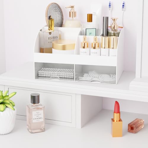 Makeup Organizer with Drawers - White Cosmetic Storage