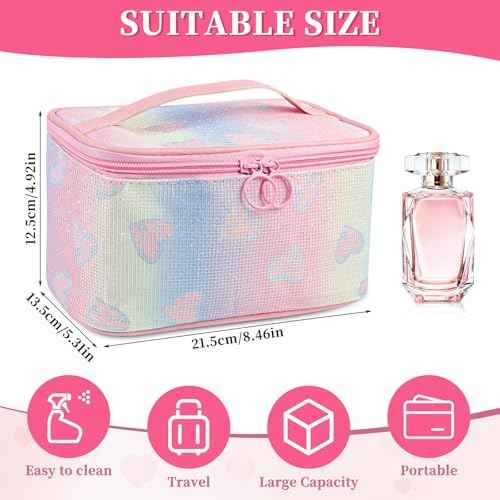 Makeup Bag, Travel Toiletry Bags With Handle and Divider, Large Capacity Cosmetic Bag for Women, Cute Makeup Organizer Case for Girls Sister Gifts