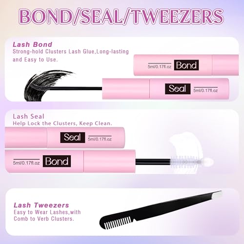 Lash Extension Kit Lash Clusters Thick Individual Lashes 10-16mm Eyelashes Extension Kit 50D Wispy Mink Lash Kit Cluster Lashes with Lash Bond and Seal by Winifred