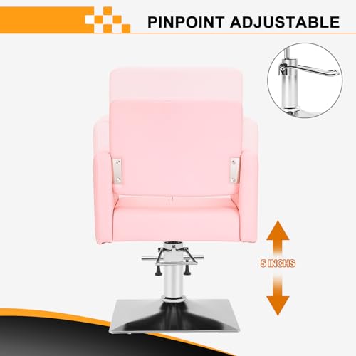 Barber Salon Chair with Hydraulic Lift, Pink Styling Chair