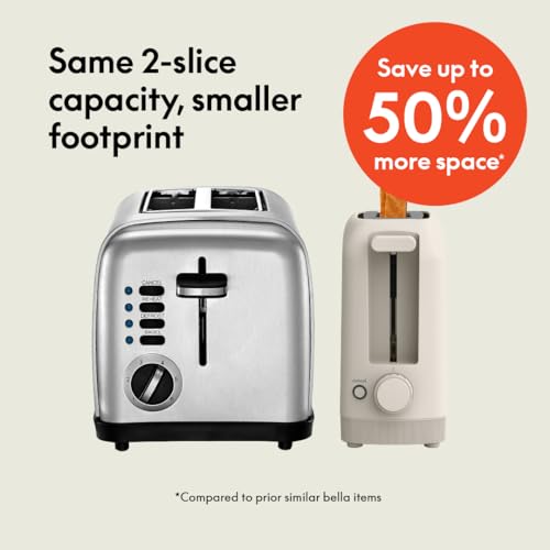 bella 2 Slice Slim Toaster,Fits-anywhere™ Kitchenware,6 Setting Shade