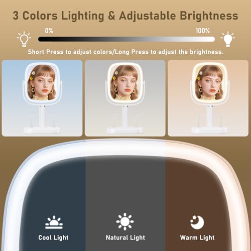 Lighted Makeup Mirror 1X/10X Magnification with 3 Light Modes & 360° Swivel