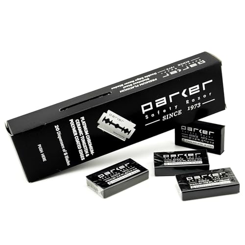 Parker 100?Count Double Edge Safety Razor Blades ? Premium Platinum?Tungsten?Chromium Coated Stainless Steel for Smooth, Long?Lasting Shaves ? Fits All DE Razors