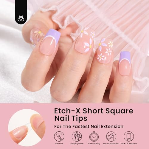 Beetles Gel Nail Tips A-Square Short 576pcs Pre-Shaped Etch-X, Clear, 12 Sizes
