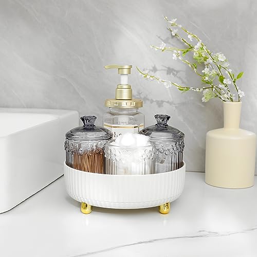 Anyoifax Makeup Perfume Organizer Tray 360 Degree Rotating Lazy Susan Skincare Lotion Organizer Spinning Cosmetics Storage for Dresser, Vanity, Bathroom Countertop, Small White & Large White