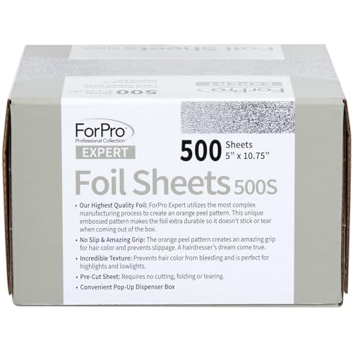 ForPro Professional Collection Expert Embossed Foil Sheets 500S, Aluminum Foil, Pop-Up Foil Dispenser, Hair Foils for Color Application and Highlighting Services, Food Safe, 5"W x 10.75"L, 500-Count