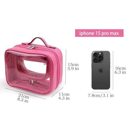 Lychii TSA Approved Toiletry Bag, Clear Travel Bag for Liquids Toiletries, Makeup Cosmetic Bag Organizer, Carry on Travel Accessories Essentials, Rose Red