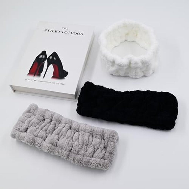 Microfiber Spa Headband 3-Pack for Face Washing & Makeup - Soft Terry Cloth in Black, Gray, White