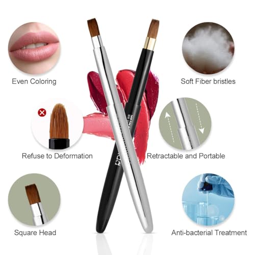 Retractable Lip Brush Applicator - Professional Flat Bristle Makeup Brush