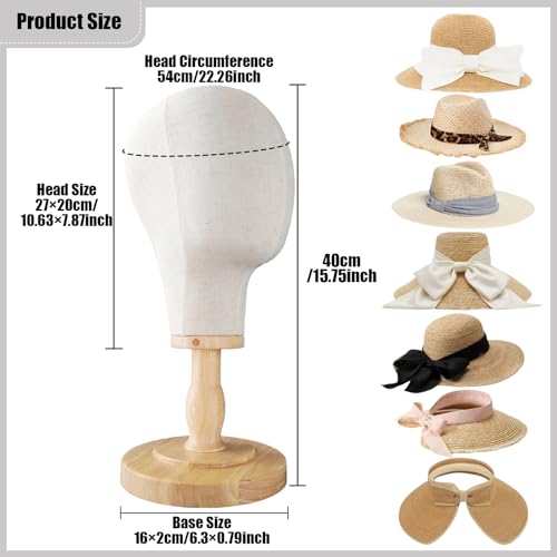 CHADWICK Wig Head Stand Mannequin Head Hat Display Stand Linen Wig Holder, Hat Rack Fabric Head, Canvas Dome + Detachable Wood Stand, Wig Display Model Head Wig Stand for Wigs, Hats, Caps, Headdress