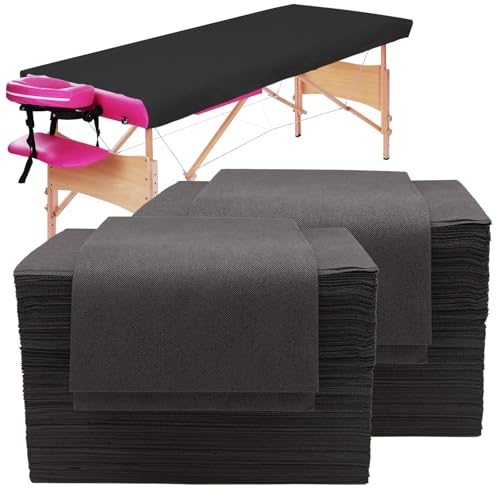 Disposable Massage Table Sheets 100 Pack - 31" x 79" Black Non-Woven Spa Bed Covers