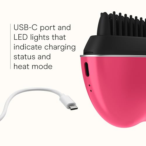 Conair Cordless Heated Brush, Portable Ceramic Ionic Smoothing Brush for Frizz Control & Shine, Rechargeable, 2 Heat Settings, Travel-Friendly Styling Tool with Protective Cover, Hot Pink & Black