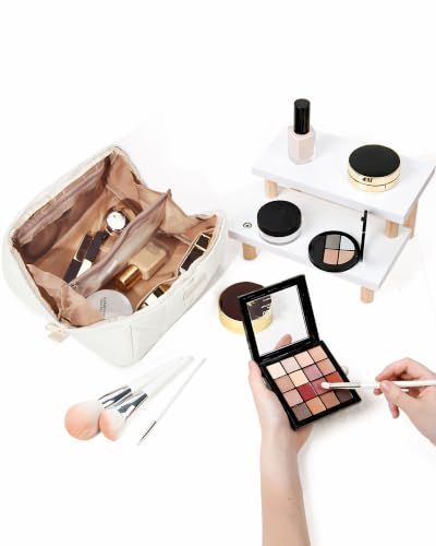NISHEL Travel Makeup Bag Organizer - Open Flat Design for Easy Access