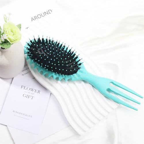 Curly Hair Brush Detangling Brush, Green Round Brush Styling Brush Boar Bristle Styling Brush with Soft Silicone Bristles, Shaping & Defining Curls Hair Brushes for Women