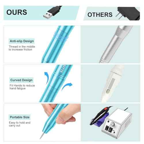 Electric Nail Drill,USB Electric Nail Drill Machine for Acrylic Nail Kit,Portable Electric Nail File Polishing Tool Manicure Pedicure Kit Efile Nail Supplies for Home Salon,Sky Blue