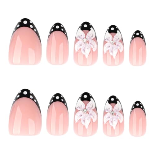 Medium Almond Press On Nails - 3D Floral Design 24pc
