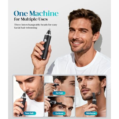 Nose Hair Trimmer for Men and Women, Type-C Rechargeable Precision Groomer with Double-Edged Blades, Painless & IPX7 Waterproof Design for Nose, Ears, Eyebrows and Facial Hair