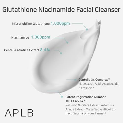 APLB Glutathione Niacinamide Facial Cleanser | LIPO GLUTA NIAC CEN¢â 8.6% 2.71 FL.OZ/Korean Skincare, Cares for Tighten Pores & Sebum, Long lasting nourishment and deep moisture for soft skin