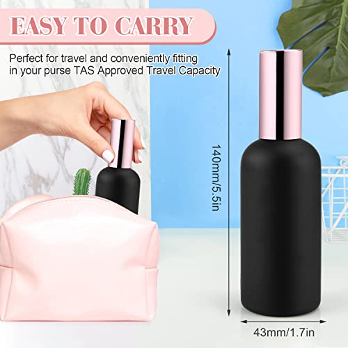 6 Pack 3.4 Oz Black Frosted Glass Spray Bottles,Empty Perfume Fine Mist Atomizer,Rose-Golden Pump Head Travel Liquid Holder Containers for Cologne,Essential Oils,Body Sprays-Funnel&Pipette
