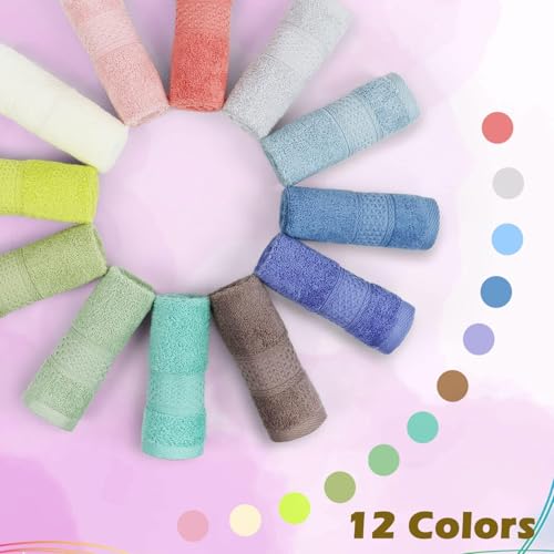 Cleanbear 100% Cotton Washcloths 12 Pack Bath Wash Cloths Facecloths, 13 by 13 Inches Large Bathroom Washcloth Set 12 Assorted Colors (Multi, 12)