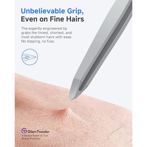 Premium Hand-Made Tweezers with Safe Rounded Tip & Comfort Spring for Pain-Free Plucking, Thick Stainless Steel for Precise Grip on Eyebrows & Facial Hair, Designed for Women and Men