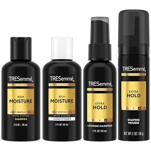 TRESemm? Travel Shampoo, Conditioner, Hairspray & Hair Mousse ? Rich Moisture Hair Products + Non-Aerosol Hair Spray & Alcohol-Free Mousse, 24H Frizz Control (4 Piece Set)