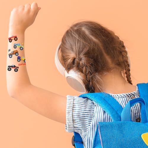 Monster Truck Temporary Tattoos - 25 Metallic Tattoos for Kids