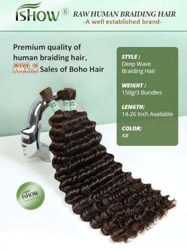 ISHOW 16 Inch Deep Wave Human Hair Bundles 150g Boho-150g No.1 Chocolate Brown