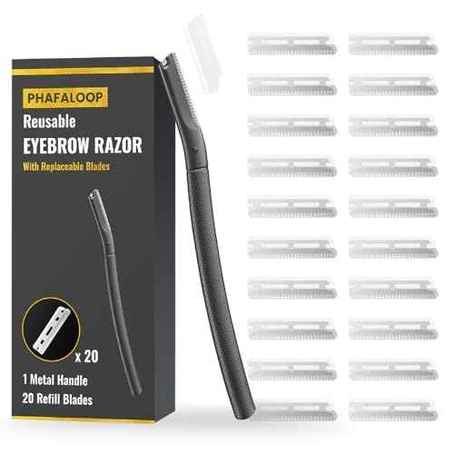 Facial Razor for Women with 20 Refill Blades, Eyebrow Razor and Dermaplaning Tool for Face Exfoliation & Peach Fuzz Removal, Precision Eyebrow Trimmer with Reusable Metal Handle ? Black