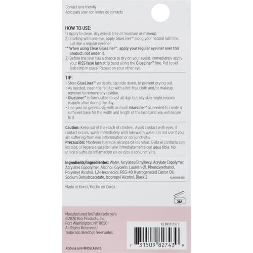 KISS Lash GLUEliner, 2-in-1 Felt-Tip Eyelash Adhesive and Eyeliner, Matte Finish, Foolproof Application, Easy Touch-Up, 0.03 Fl Oz.- Black, Packaging May Vary