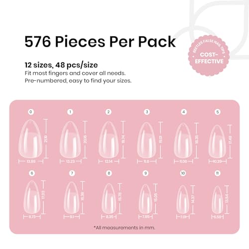 Beetles Short Almond Gel Nail Tips 576Pc - 12 Sizes