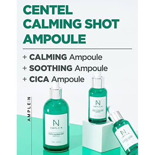 AMPLE:N Centel Calming Shot Ampoule - Korean Soothing Face Serum with Centella Asiatica to Calm Irritated & Sensitive Skin - Redness Relief, Acne Spot Treatment & Moisturizing, 1.01 fl.oz.