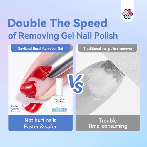 SAVILAND 2 Minutes Quick & Easy Gel Nail Polish Remover Kit: 2 PCS Soak-off Gel Polish Remover Rich in Castor Oil & Vitamin E, with Cuticle Oil Pen Nail Tools for Gel Nails Remove Home Salon Use