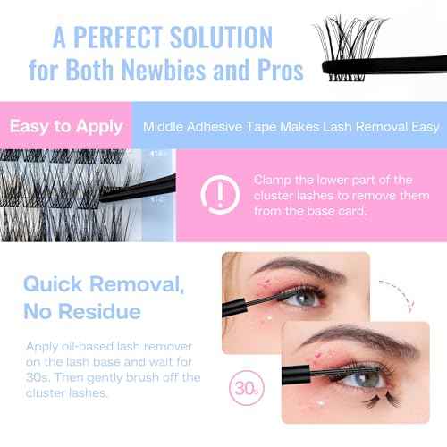 POPUP Lash Clusters Cluster Eyelash Extensions 168Pcs D Curl Natural Wispy Eyelash Clusters Mega Volume Reusable Individual Lashes Super Thin Band and Soft (703, 10-16MIX)