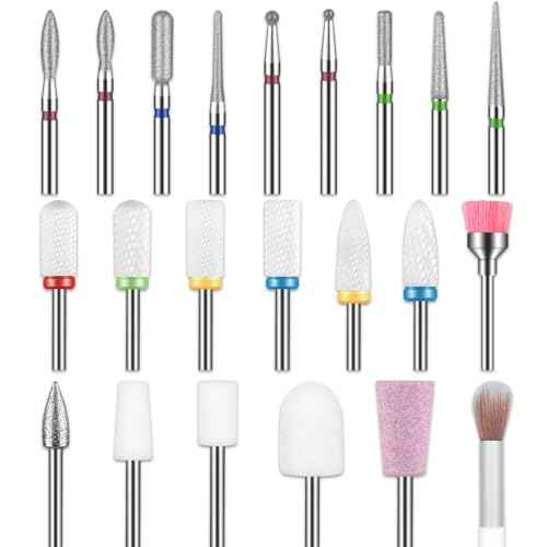 Depvko 22pcs Nail Drill Bits Set, Professional 3/32'' Ceramic Safety Drill Bits Nail Tech, Cuticle Remover Drill Bit for Acrylic Gel Efile Nail Drill, Nail Manicure Pedicure Set, Salon Home